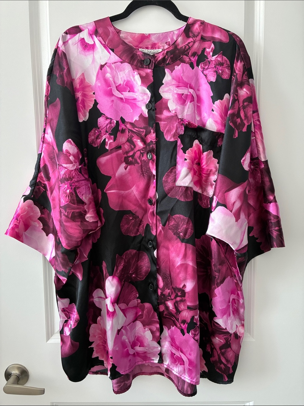 Linea Donatella Size XL Oversized Fit Satin Button-Down Night Shirt/Dress